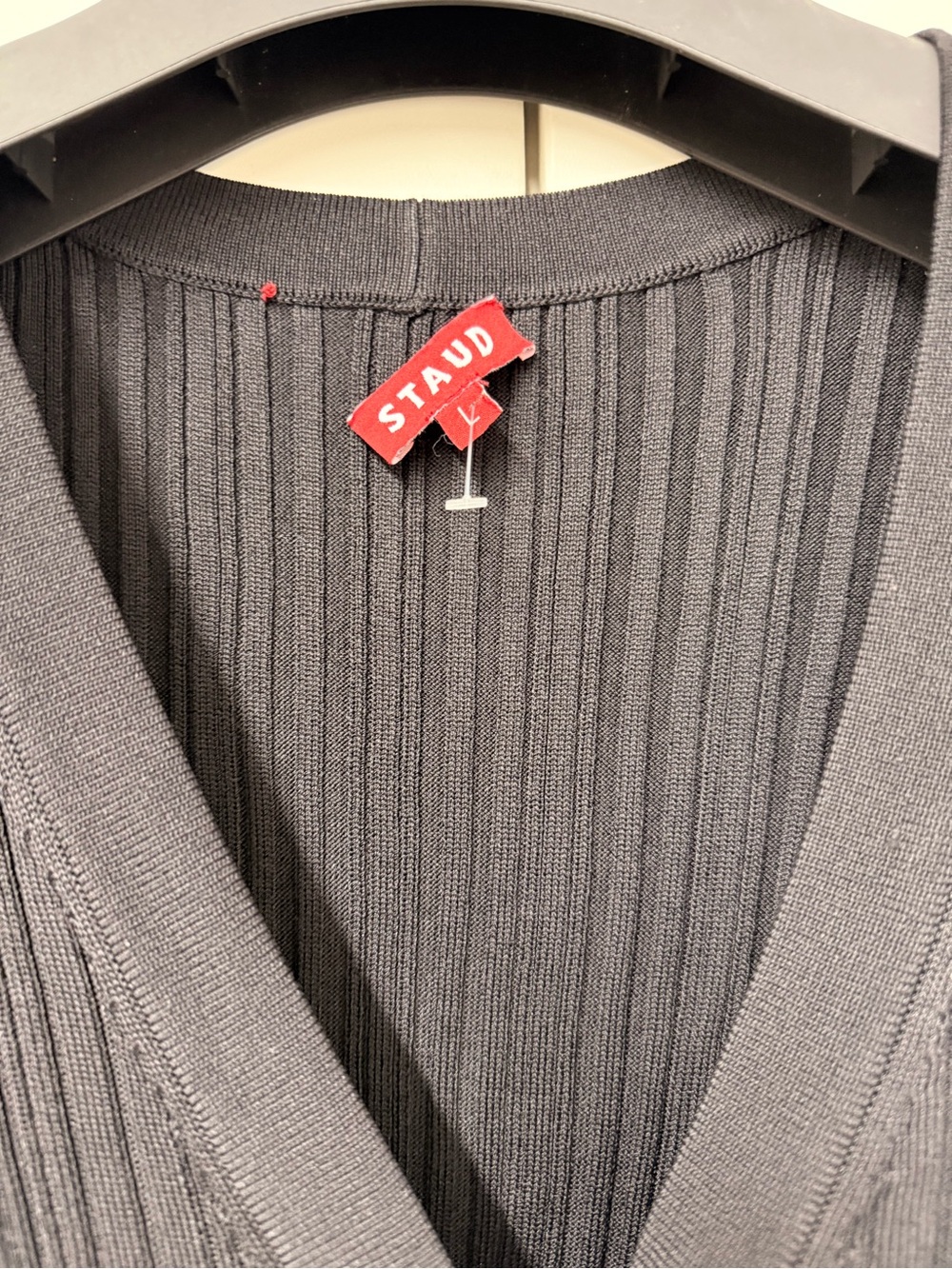 STAUD Ribbed V-Neck Top in Charcoal